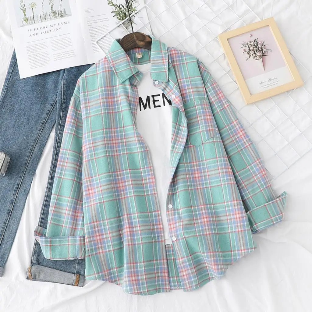 Brand Casual Women's Flannel Plaid Shirt 2025 Autumn New Boutique Ladies Loose Blouse and Tops Female Long Sleeve Shirts Clothes