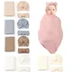 New Baby Swaddle Quilt Set Newborn Polycotton Solid Color Wheat Ear Pattern Wrap Blanket Three-piece