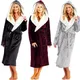 Women Plush Thermal Long Bath Robe Lengthened Shawl Hooded Bathrobe Warm Kimono Dressing Gown