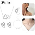 5PCS Set Gold-Color Heart Shaped Jewelry Sets Of Ring Earrings Necklace For Women Elegance