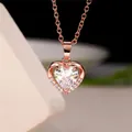 Huitan Classic Heart Shaped Pendant Necklace with Love Cubic Zirconia Silver Color/Rose Gold Color