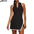 Women Tennis Golf Dress Sleeveless Mock Neck Side Split Above Knee Length Sports Dresses for