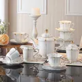 Gold Pearl Bone China Coffee Set British Porcelain Tea Set Luxury Ceramic Pot Creamer Sugar Bowl