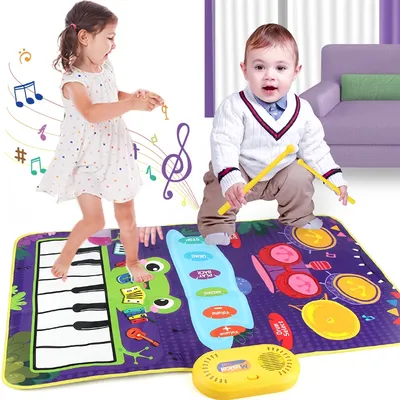2 In 1 Piano Mat for Kids Piano Keyboard & Jazz Drum Music Touch Play Carpet Baby Toddlers Music