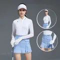 Swan Love Golf Sunscreen Women Shirt Ice Silk Long Sleeve T-shirt Ladies Slim Pencil Skirt Blue