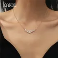 ZAKOL AAA Cubic Zirconia Flower Pendant Necklace for Women Fashion Gold Color Charm Choker Bridal