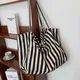 Women's Tote Bag Striped Canvas Casual Handbags For Women Simple Shopping Large Capacity Woman