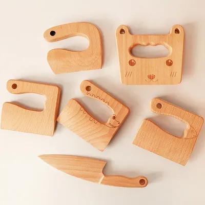 Wood Kids Knife Kitchen Tool for Toddler and Kids Cooking cute kitchen wooden knife for Cooking and Safe Cutting Veggies Fruits