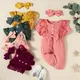 Cute Linen Bow 0-24Month Newborn Girls Romper Autumn Warm Cotton Button Sleeveless Baby Jumpsuit