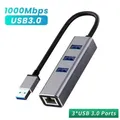 USB 3.0 Gigabit Ethernet LAN RJ45 1000Mbps Network Adapter 4 Port Hub Wired External High Speed