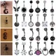 ZS 1PC 14G Stainless Steel Crystal Pendant Belly Button Ring for Women Black Color Butterfly Moon