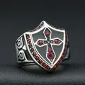 Templar Red Shield Cross Ring Retro Personality Men's High Quality Metal Ring Casual Cocktail Party