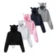 Women's Cat Ears Hooded Sweatshirt Navel-Baring Short Long Sleeves Sweatshirt Creative Design