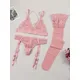 Varsbaby Lace Bra Sets for Women Non-padded Bra + Panty Garter + Stockings 3pcs Summer Underwear