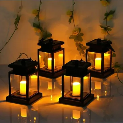 Solar Candle Lantern Outdoor LED Solar Lantern IP44 Waterproof Hanging Lantern Light Auto ON/OFF Solar Landscape Light for Yard
