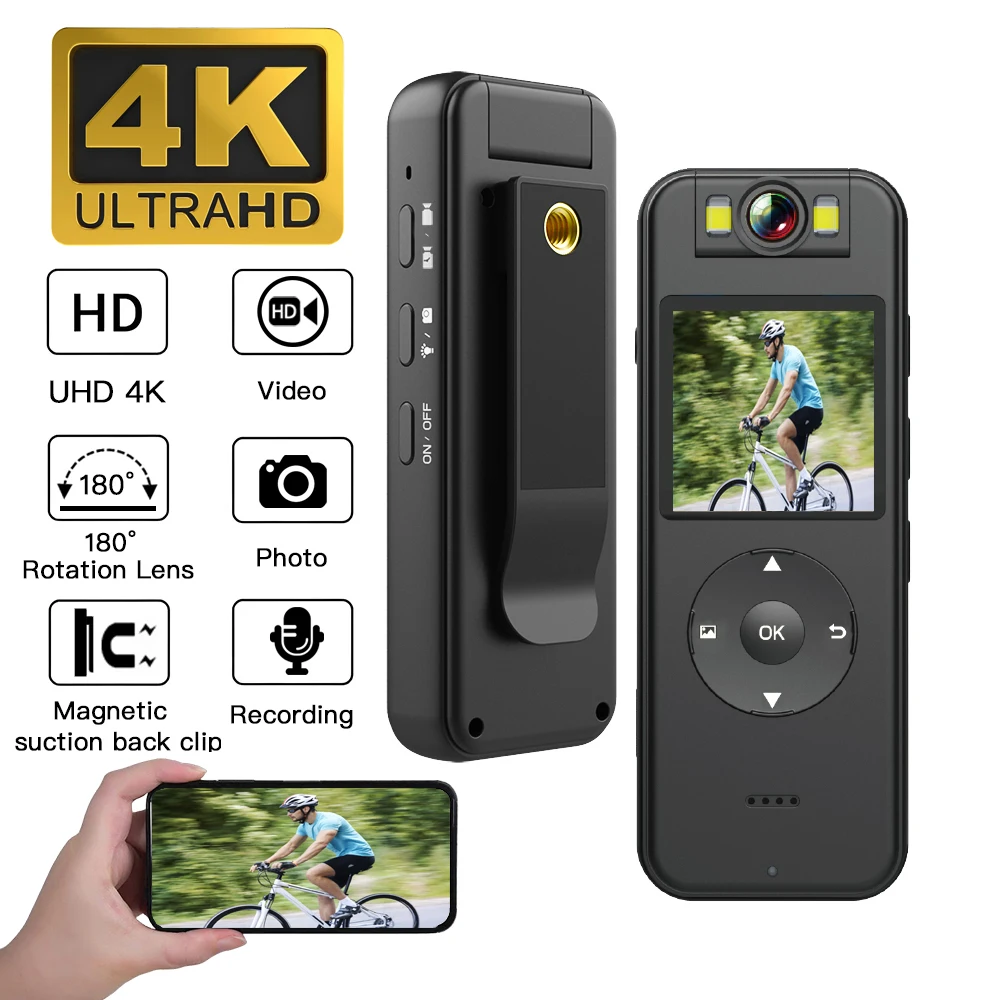 Mini telecamera Ultra HD 4K WiFi Videoregistratore digitale portatile piccolo Polizia BodyCam Videocamera in miniatura per visione notturna a infrarossi