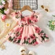 PatPat Baby Girl Allover Floral Print Ruffled Cold Shoulder Flowy Chiffon Dress Soft and Comfortable