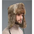 Winter Men's Immitation Faux Silver Fox Fur Bomber Hat Raccoon Fur Ushanka Cap Trapper Russian Man