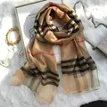 New Checkered Scarf Women's Autumn/Winter Korean Edition Versatile Mulberry Silk Shawl Silk Wool