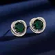 Vintage Emerald Green Rhinestone Stud Earrings For Women Inlaid Crystal Stud Earrings For Bridal