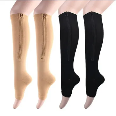 Compression Socks Running Sports Socks Hiking Men Women Knee High Zipper Socks Anti-Fatigue Compression Socks Stretchy Sox