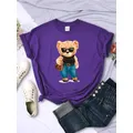 Fashion Teddy Bear Rich Woman T-Shirt Street Hip Hop Short Sleeves Personality Hip Hop T Shirt