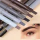Double Ended Black Brown Eyebrow Pencil with Brush Waterproof Lasting Rotatable Triangle Non-Smudged