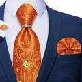 Luxury Orange Paisley Solid Luxury Silk Ties for Men with Handkerchief Cufflinks Tie Tack Chain
