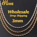 3mm Rope Chain Stainless Steel Necklace Unisex Rose Gold Color Chains Wholesale Drop Shipping