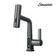 Gunmetal Bathroom Faucet lifting Pull Down Digital Display Mixer Waterfall Water 3 Function