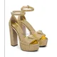 Gold-Tone 135Mm Crystal Embellished Platform Sandals High Heel Glitter Pumps Women High Heels Chunky