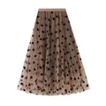 Love Printed Women Elegant Lace Skirt Medium Length Tulle Skirt High Waist A Line Beach Skirt Party