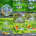 Round/Rectangle Shape Hanging Glass Aquarium Fish Tank Fish Bowl Transparent Vase Ornament With Rack