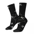 Airplane Airport Sign Night Flight Routes Men Women Socks Outdoor Novelty Spring Summer Autumn