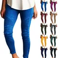 Women's Stretch Pants Casual Striped Decoration Slim Leg Dressy Trousers Trendy Skinny Straight Leg