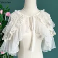 Lolita Short Shawl Coat Women Sweet Kawaii Lace Mesh Open Front Poncho Gothic Girls Retro Cute