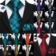 Barry.Wang Plaid Silk Men Tie Handkerchief Cufflinks Set Designer Jacquard Checked Necktie for Male