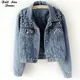 Designer Pearl Beading Black Short Jean Jackets Korean Chi Street Jeans Jacket Chi Cotton Collar