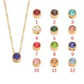 Fnixtar Stainless Steel Birthstone Necklace Woman Gold Color Luxury Pendant Necklaces 12 Month