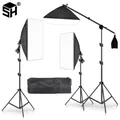 3Pcs Lighting Soft Box With Crossbar Continuous Lighting Kit Photo Studio Softbox Equipment With