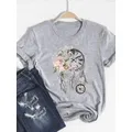 Stampa T Shirt manica corta fiore Vintage carino anni '90 estate Top moda abbigliamento donna grigio