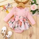 Newborn Girl Bodysuit 2Pcs Outfits Baby Long Sleeve Lace Patchwork Floral Pattern Dress Style