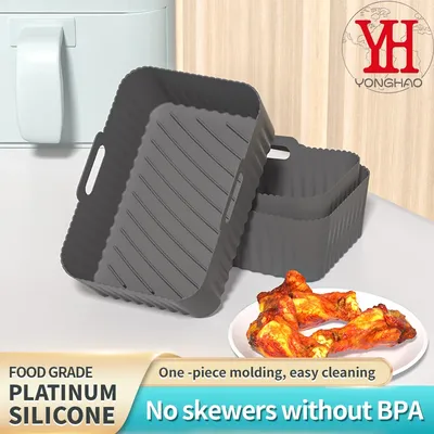24CM Rectangular Silicone Airfryer Basket Tray Nonstick Reusable Air Fryer Pot Liners Oven Microwave Kitchen Accessories