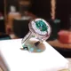 Round Emerald Stone Rings for Women Vintage Colorful 925 Sterling Silver Finger Ring Open Adjustable
