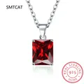 9ct Created Red Ruby 925 Sterling Silver Pendant Necklace for women Engagement Party Jewelry 45CM