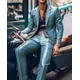 Men Suit Slim Fit Blazer & Pants 2Pcs Set Contrast Trim Notch Lapel PU Leather Jacket Male Business