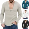 Thin Ribbed Men Sweater Stylish Men's Ribbed V-neck Sweater Slim Fit Soft Warm Knitwear for