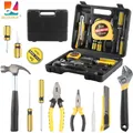 Household hand Tools Set General House hold Hand Tool Kit with Plastic Toolbox Storage Case Used to