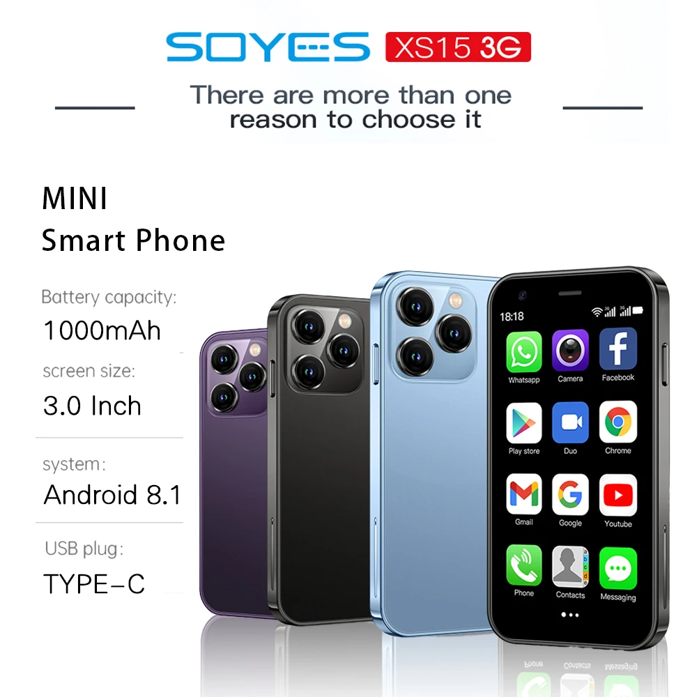 SOYES XS15 Ultra-thin Smartphone 2GB+16GB Android 8.1 3G Dual SIM 3.0 Inch Phone 1000mAh Wifi GPS Mini Small Cell Phone New 2023