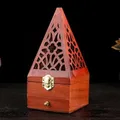 1 Pcs Antique Aromatherapy Box Sandalwood Pine Wood Hollow Home Incense Burner Creative Pyramid